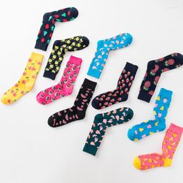 Men's Socks Men Cartoon Cherry Lemon Apple Banana Fruits Funny Happy Personality Skate Harajuku Casual Hip Hop Street Cotton