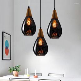 Pendant Lamps Bar Lighting Modern LED Lamp Kitche Glass Light El Wood Lights Room Study Office Ceiling Bulb Include