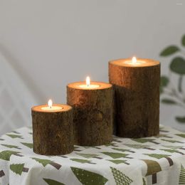 Candle Holders Vintiquewise Bark Wooden Pillar Tree Stump Tea Light Rustic Holder