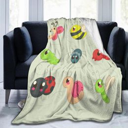 Blankets Soft Warm Flannel Blanket Cute Cartoon Insect Travel Portable Winter Throw Thin Bed Sofa