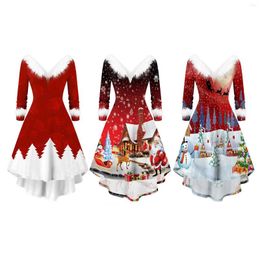 Casual Dresses Christmas Women Fashion Trend Dress 3D Pattern Plush Long Sleeve Party For Beach Club Streetwear