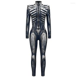 Women's Two Piece Pants Skeleton Bodysuit Halloween Onesie Printing Cosplay 3D Flattering Bodysuits For Masquerade Party