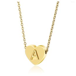 Choker 2022 Stainless Steel Gold Colour Name Letter Pendant Neclace Punk Heart Engrave A/B/C Initial Necklace Women Collar Birthday Gift