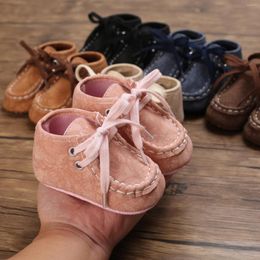 Athletic Shoes Baby PU Leather Girls High Top Ankle Sneakers Anti-Slip Soft Sole Moccasins Tie-up Infant Prewalkers