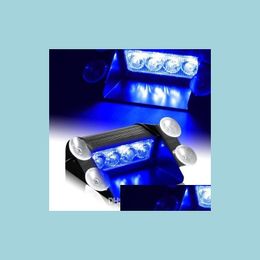 Car Bulbs Blue 4 Led Car Emergency Warning Dashboard Dash Visor Police Strobe Lights 4Led Lamp Drop Delivery 2022 Mobiles Motorcycle Dhpmt