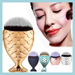 Makeup Brushes Mermaid Makeup Brushes Powder Contour Fish Scales Mermaidsalon Foundation Brush Gold Rose Sier Blue Black 5 Colors 50 Dhvxd