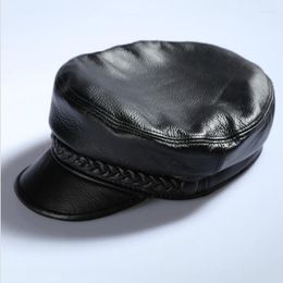 Berets Early Spring Genuine Leather Visor Hat Men Women Flat Top Korean Navy Leisure Cap Cowhide Student Youth Fashion Male Caps H6917