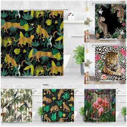 Shower Curtains Plant Africa Leopard Curtain Tropical Palm Leaf Zebra Toucan Flamingo Jungle Wild Animal Bathroom Decor Bath Set