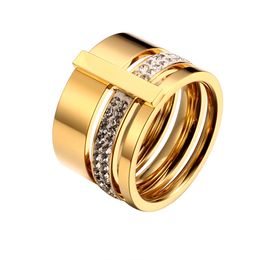 Trendy Brand Three Layers 316L Stainless Steel Crystal Rings For Women Rings Jewelry Fashion Engagement Gift Female Ring