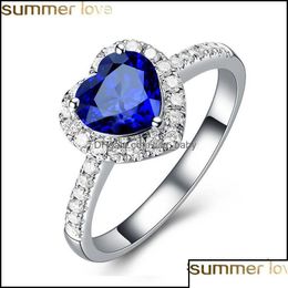 Band Rings Band Rings Jewellery Blue Austrian Crystal Heart Love For Women Clear Rhinestone Romantic Wedding Party Wholesale Drop Deli Otdon