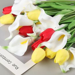 Flores decorativas Tulip Pu Artificial Flower Touch Real Bouquet Fake for Wedding Decoration Spring Party Diy Home Garden Supplies