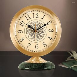 Table Clocks European Style Clock Vintage Living Room Office Mantel Desk Metal Brass Marble Mute Desktop Watch