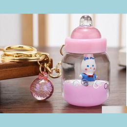 Key Rings Key Rings Jewellery Fashion Bling Rhinestone Medical Nurse Baby Bottle Yoyo Id Holder Red Enamel Love Heart Shape Nursing Re Otn8N