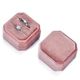 Velvet Jewellery Box Portable Octagonal Ring Boxes Double Ring Case Wedding Ceremony Rings Display Package with Detachable Lid