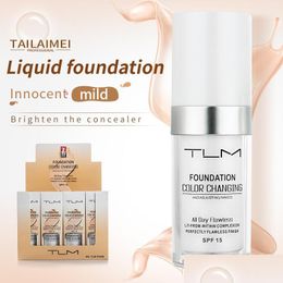 Foundation Tlm Flawless Color Changing Foundation Warm Skin Tone Colour Face Makeup Base Nude Facial Moisturizing Liquid Er Conceale Dhm2P