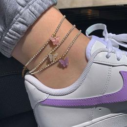Anklets Butterfly Anklet Rhinestone Colour For Women Cute Bracelet Foot Barefoot Sandals Beach Female Crystal Jewellery