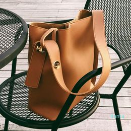 Evening Bags Women Fashion Bucket Bag Women's Simple Style PU Leather Shoulder Handbags Female Casual Black/brown Color Large Totes