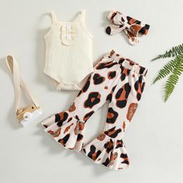 Clothing Sets FOCUSNORM 0-24M Summer Baby Girls Clothes 3pcs Strap Sleeveless Solid Romper Tops Leopard Flare Pants Hairband