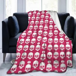 Blankets Flannel Blanket Skulls And Crowns Pattern Soft Thin Fleece Bedspread Cover For Bed Sofa Home Decor Dropship