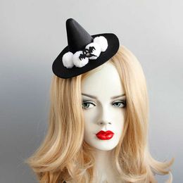 Halloween Witch Hair Accessories White Fur Ball & Black Ghost Fascinator Hats Festival Headbands Cosplay