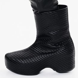 2022 Fashion Ankle Rain boots Elastic Upper Thick Platform Non Slip New Women Boots Short Round Toe Side Zipper Ladies Shoes