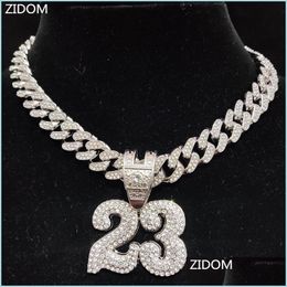 Pendant Necklaces Pendant Necklaces Men Women Hip Hop Number 23 Necklace With 1M Crystal Cuban Chain Hiphop Iced Out Bling Fashion C Dhr7F