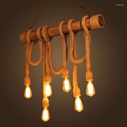 Pendant Lamps American Vintage Bamboo Tube Rope Lights Simplicity E27 Hanglamp Restaurant Living Retro Room Decor Store Cafe Bar