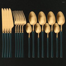 Dinnerware Sets 16Pcs Green Gold Cutlery Set Matte Flatware 18/10 Stainless Steel Kitchen Silverware Knife Spoon Fork Tableware