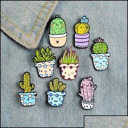 Pins Brooches Pins Brooches Jewelry Cartoon Cactus Brooch Cute Mini Plant Pot Enamel Women Denim Jackets Lapel Hat Badges Kid Badge Oty0V