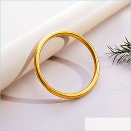 Bangle Bangle Fashion Vintage Colour Gold Bangles Titanium Steel Bracelets For Women Luxury Jewellery 2022 Trendy Round Simple Styleban Dh7Kz