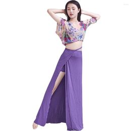 Stage Wear Belly Dancer Outfit Top And Dress With Ineer Pants Set Women Slim India Dance Custome Sexy Slit Practise Suit