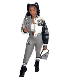Retail Womens Baseball Tracksuits Fall And Winter Two Piece Set Print Double Thread Fashion Outfits