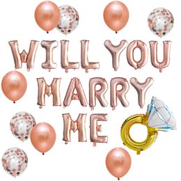 Heiratsvorschlag Dekorballons Kit heiraten Sie mich Brief Folie Roségold Diamond Ring Ballon Konfetti Latex Globos Hochzeitsfeier Dekorationen Set Vorräte