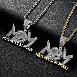 Pendant Necklaces Motivated By Money MBM Letters Hip Hop Gilded Iced Out Cubic Zircon Necklace 24'' Chain Fashion Charms Bling