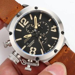 Wristwatches Quartz Chronograph Men U Watch U72 Brown Black Leather Boat