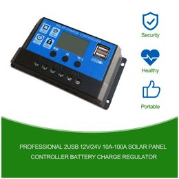 Solar Panels PWM 12V24V Adaptive Solar Controller 10A 20A 30A 40A 50A 60A 70A 80A 100A Battery Charge and Discharge USB PV Plate Controllor 221104
