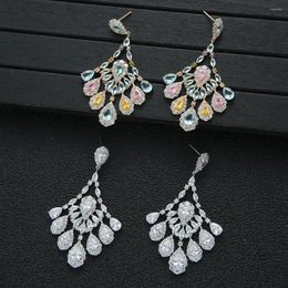 Dangle Earrings Multicolor Waterdrop Earring For Women Wedding Cubic Zirconia Dubai Bridal Costume Jewelry Summer Party E9551