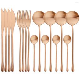 Dinnerware Sets 16Pcs Rose Matte Vintage Cutlery Set Steak Knives Fork Tea Spoon 304 Stainless Steel Tableware Kitchen Silverware