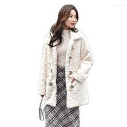 Women's Fur Autumn Winter Fashion Imitation Coat Women Mid-Length All-In-One Mink Brush Flower Plush Jacket Wool High-End
