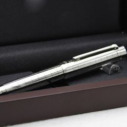 2022 new Metal Famous Pen Without Red Wood Box Silver Checkered Ballpoint Pen Writing Supplier Business Office And School Fashion top quality