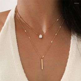 Pendant Necklaces Simple Crystal Geometric Gold Color Necklace Set For Women Charms Fashion Square Rhinestone Female Vintage Jewelry 2022