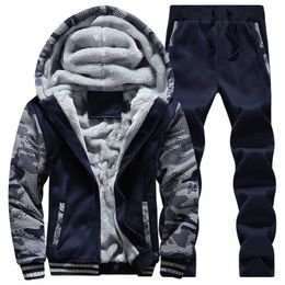 Tracksuit Men Sporting Fleece Thick Hooded JacketPant Warm Fur Inside Winter Sweatshirt 's Clothing Set Plus Size MXL Y2211