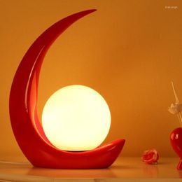 Table Lamps LukLoy Moon Resin Light LED Glass Ball Lamp Bedside Modern Desk For Bedroom Night Decor Lighting Fixture