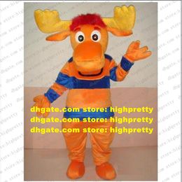 Lovely Mascot Costume Orange Moose Tyrone Deer Cerf Alces Elk With Bog Orange Antler Red Hairs Mascotte Adult No.144 Free Ship