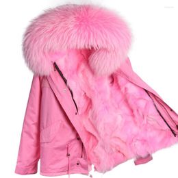 Women's Trench Coats 2022 Fashion Women Thick Warm Winter Jacket Real Fur Lined With Raccoon Collar Luxurious