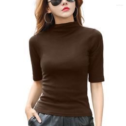 Women's T Shirts Half Sleeved Women T-Shirts 2022 Summer Knitted Solid Slim Sexy Office Lady Top Tees All May Bottoms Tops