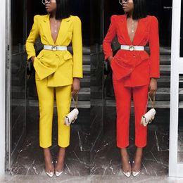 Women's Two Piece Pants Women Clothing Set Runway Sexy Red 2 Suit Blazer And Long Sleeve Party Outfits