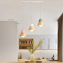 Pendant Lamps Modern LED Iron Lamp Lights Nordic Macaron Restaurant Hanging Ceiling Crude Wood Bedroom Chandelier Lighting