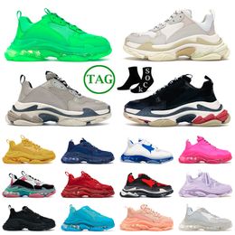 Big Size 36-45 Triple S Casual Dad Shoes Treinadores Homens Designer Clear Clear Clea Sneakers de Plate Formme Paris 17FW Sapato de camurça de couro original US 11