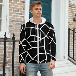 Men's Hoodies White Nordic Lines Mosaic Geometric Warm Polyester Hoodie Nice Zip Up For Man Oversize